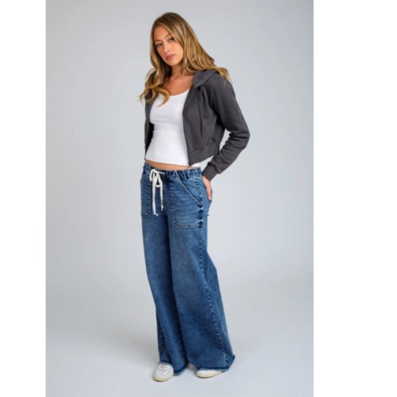 NEW REWASH Relaxed Knit Denim Wide Leg Pants in vintage indigo for women 825 2t7 - Picture 8 of 9